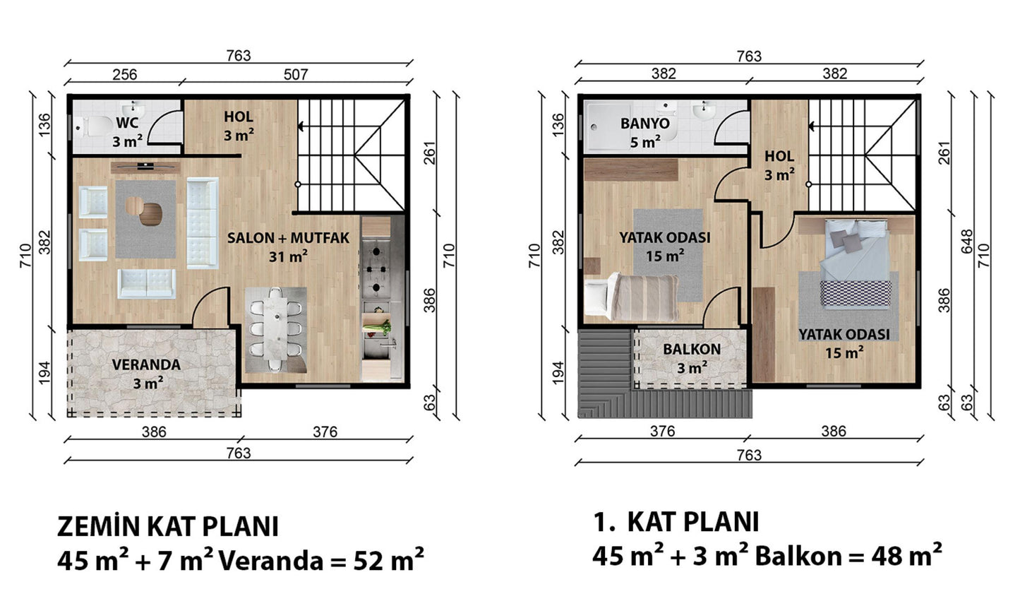 100 m2 Dublex Çelik Ev & Prefabrik Ev Planı | Lüks Ev Modelleri Prime Villa
