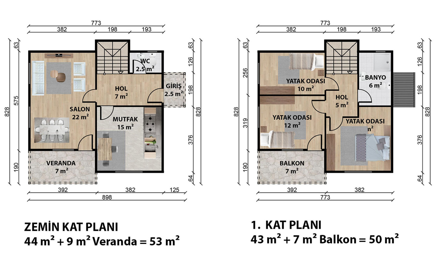 103 m2 Dublex Çelik Ev & Prefabrik Ev Planı | Lüks Ev Modelleri Prime Villa