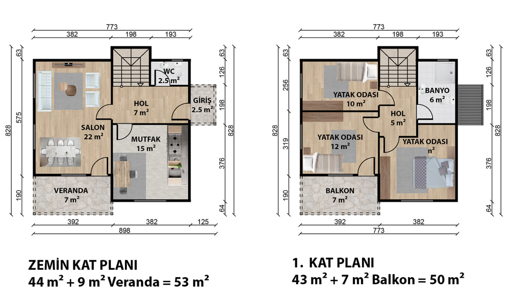103 m2 Prefabrik Ev | Çift Katlı Prefabrik Ev Modelleri Prime Villa