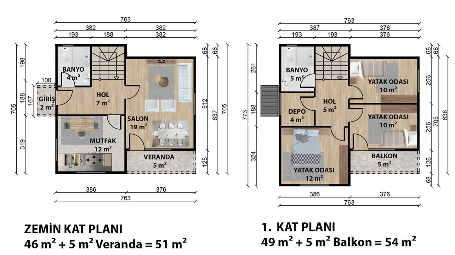 105 m2 Dublex Çelik Ev & Prefabrik Ev Planı | Lüks Ev Modelleri Prime Villa