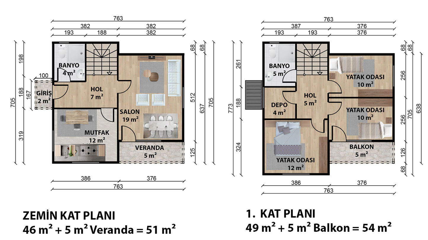 105 m2 Prefabrik Ev | Çift Katlı Prefabrik Ev Modelleri Prime Villa