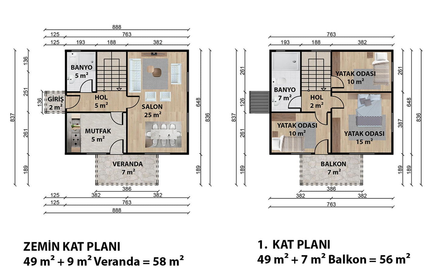 114 m2 Dublex Çelik Ev & Prefabrik Ev Planı | Lüks Ev Modelleri Prime Villa