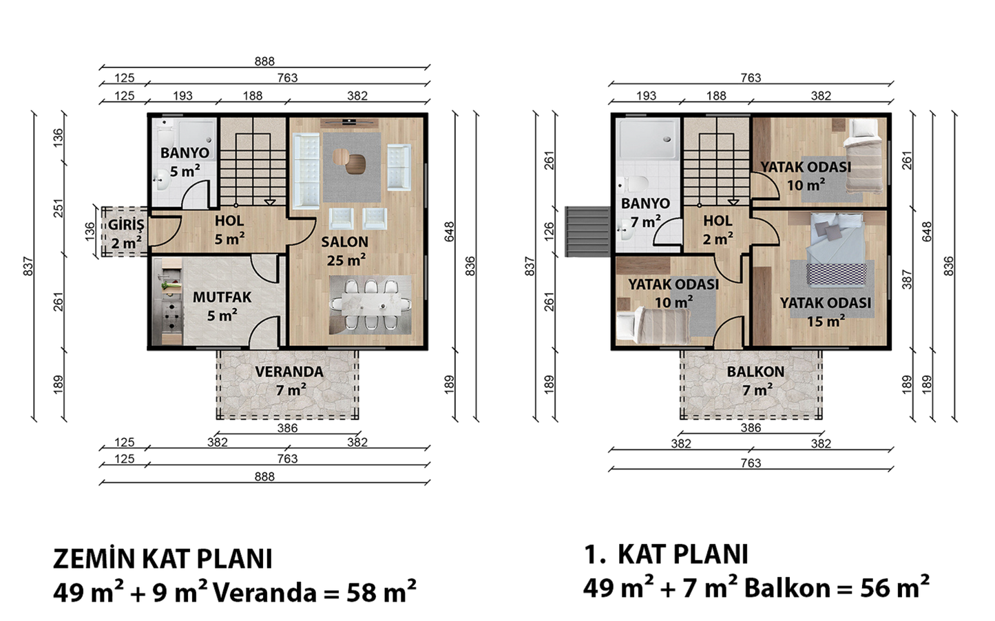 114 m2 Prefabrik Ev | Çift Katlı Prefabrik Ev Modelleri Prime Villa