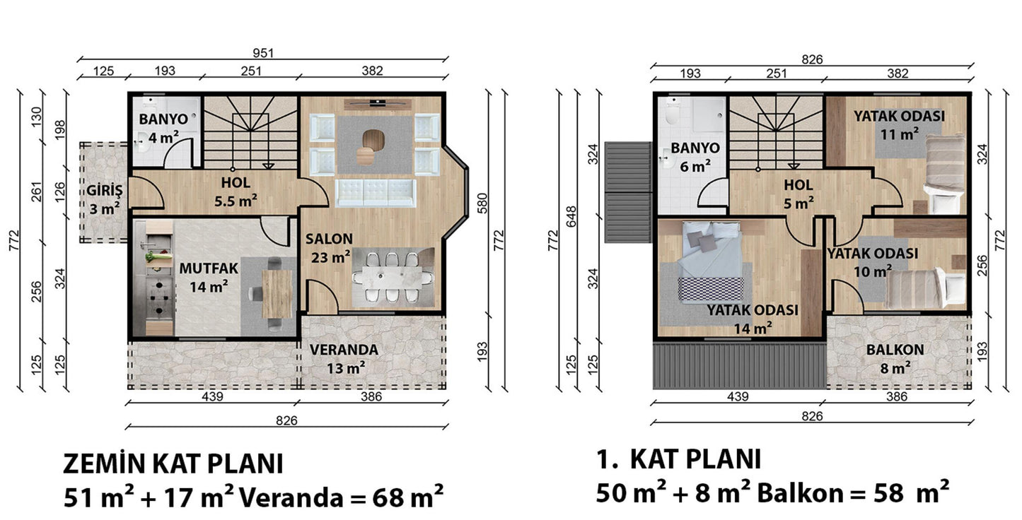 126 m2 Dublex Çelik Ev & Prefabrik Ev Planı | Lüks Ev Modelleri Prime Villa