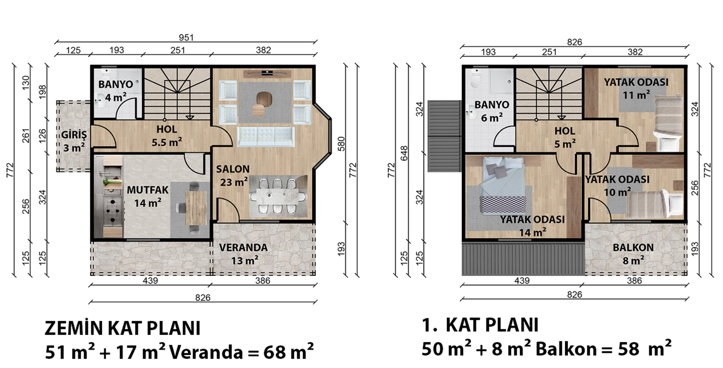 124 m2 Prefabrik Ev | Çift Katlı Prefabrik Ev Modelleri Prime Villa