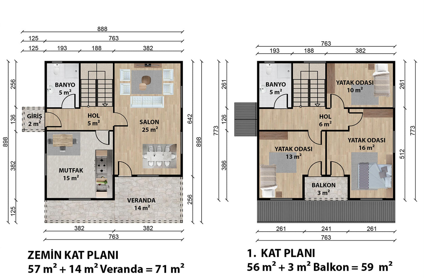 130 m2 Dublex Çelik Ev & Prefabrik Ev Planı | Lüks Ev Modelleri Prime Villa