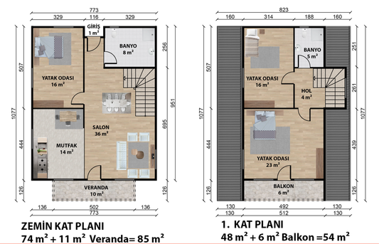 139 m2 Prefabrik Ev | Çift Katlı Prefabrik Ev Modelleri Prime Villa