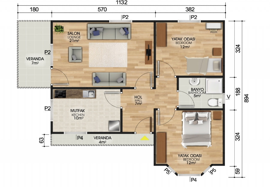 81 m2 Prefabrik Ev | Tek Katlı Prefabrik Ev Modelleri Prime Villa