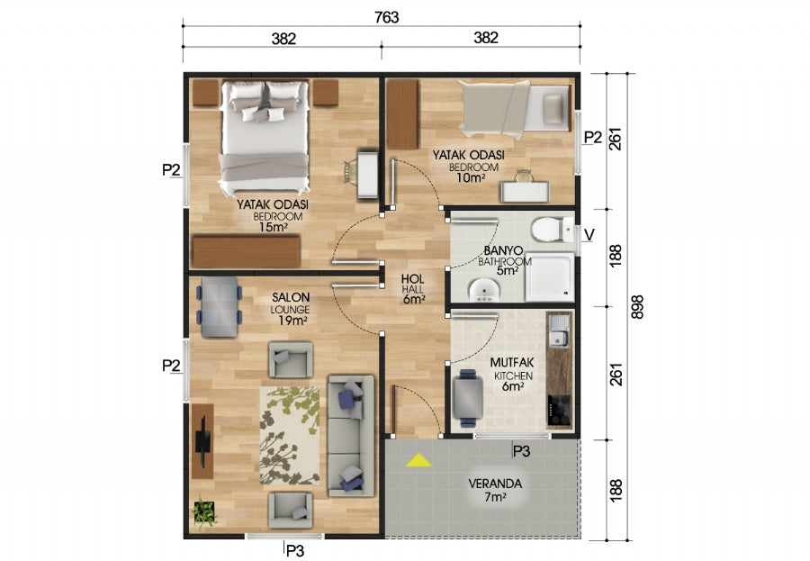 68 m2 Prefabrik Ev | Tek Katlı Prefabrik Ev Modelleri Prime Villa
