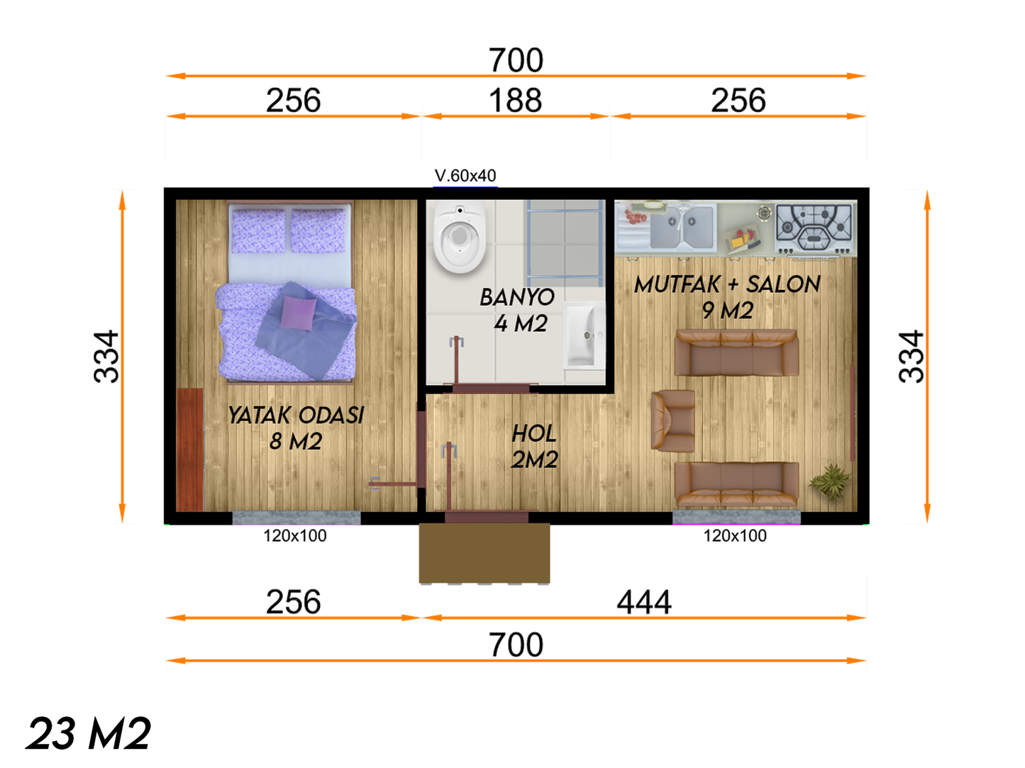 40 m2 Prefabrik Ev | Tek Katlı Prefabrik Ev Modelleri Prime Villa