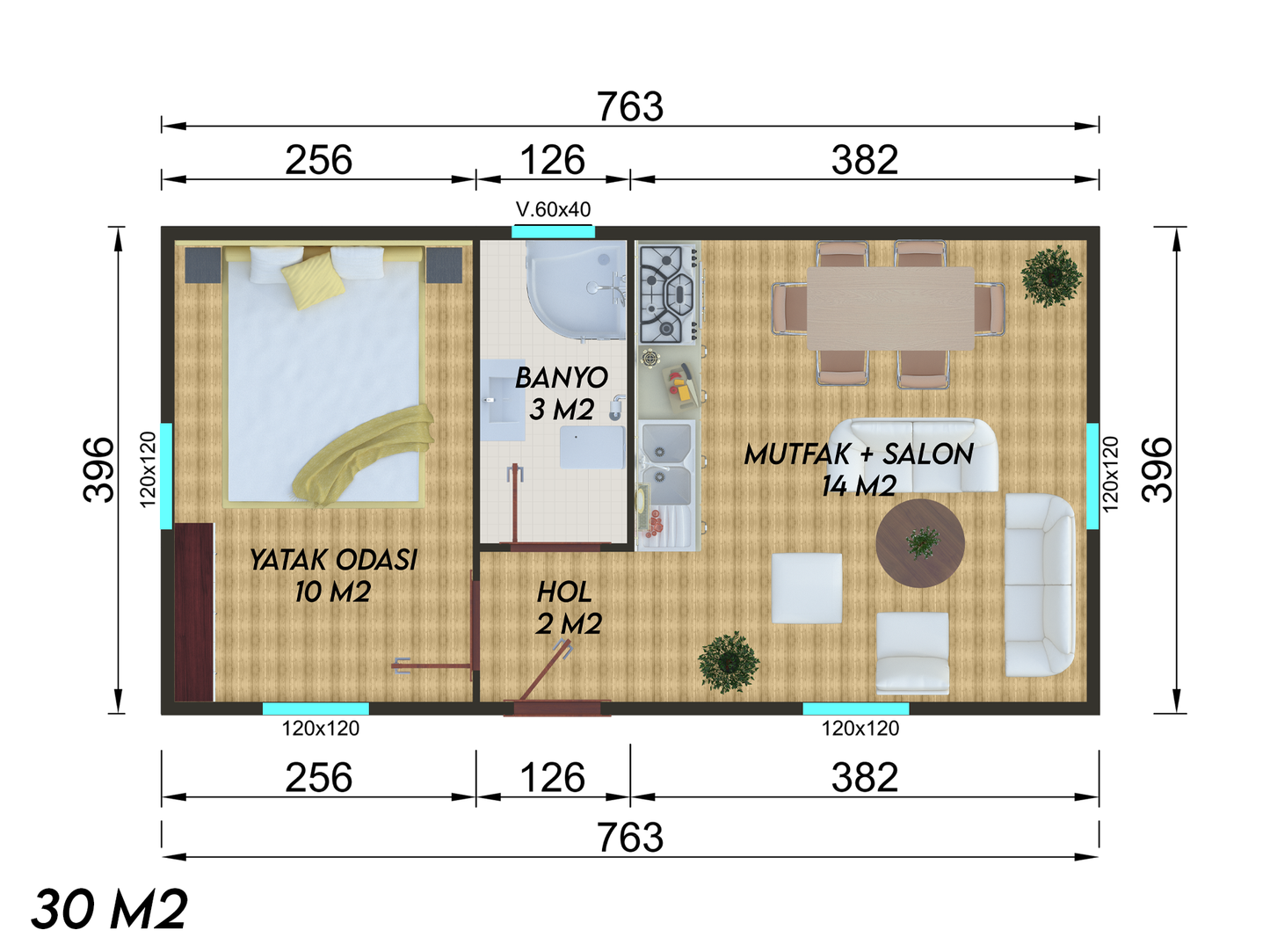 30 m2 Prefabrik Ev | Tek Katlı Prefabrik Ev Modelleri Prime Villa