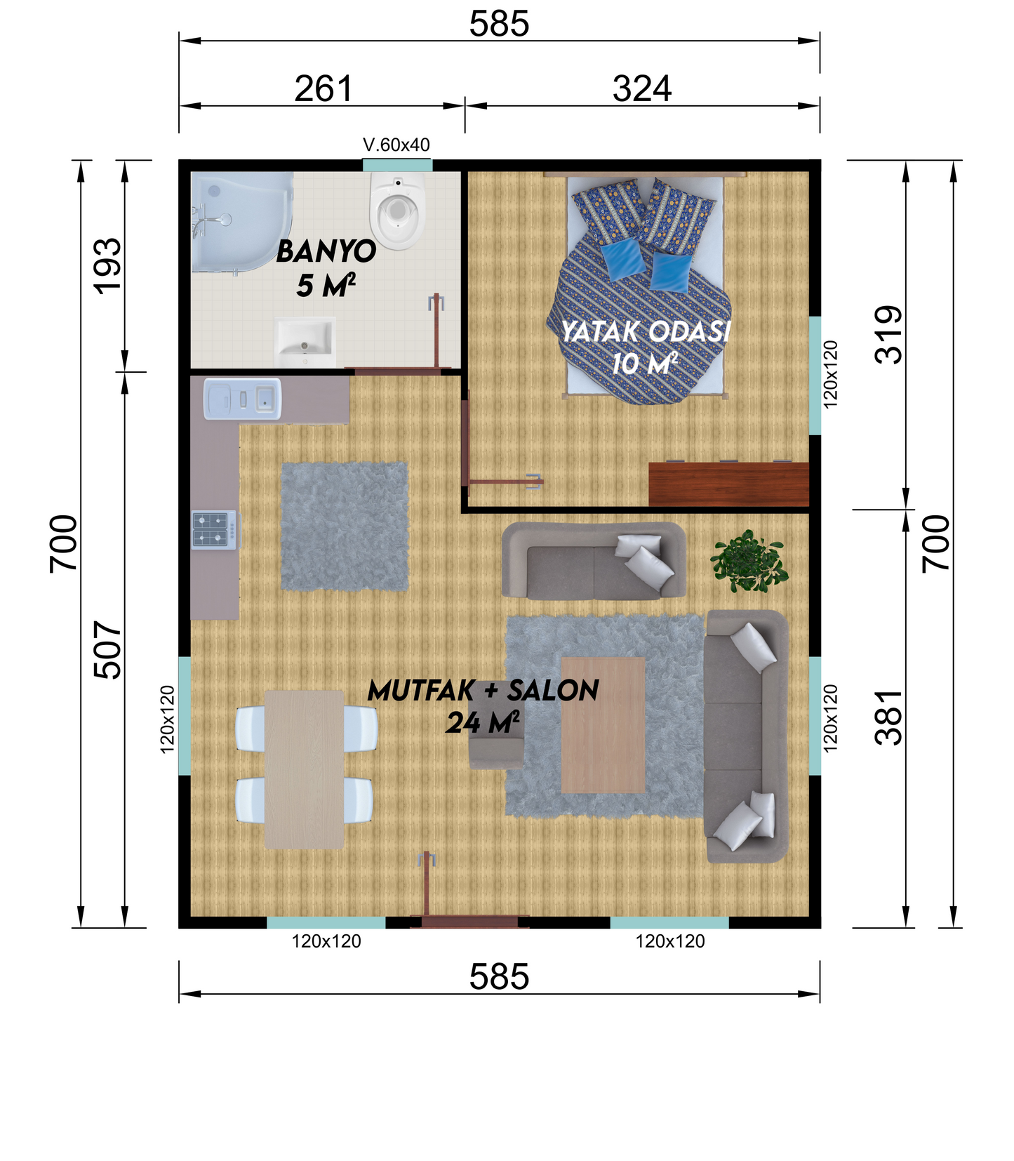 46 m2 Prefabrik Ev | Tek Katlı Prefabrik Ev Modelleri Prime Villa