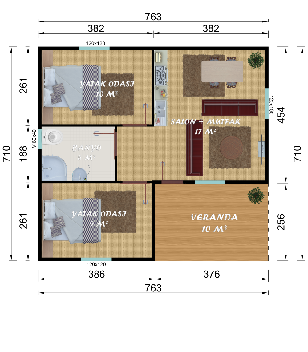 55 m2 Prefabrik Ev | Tek Katlı Prefabrik Ev Modelleri Prime Villa