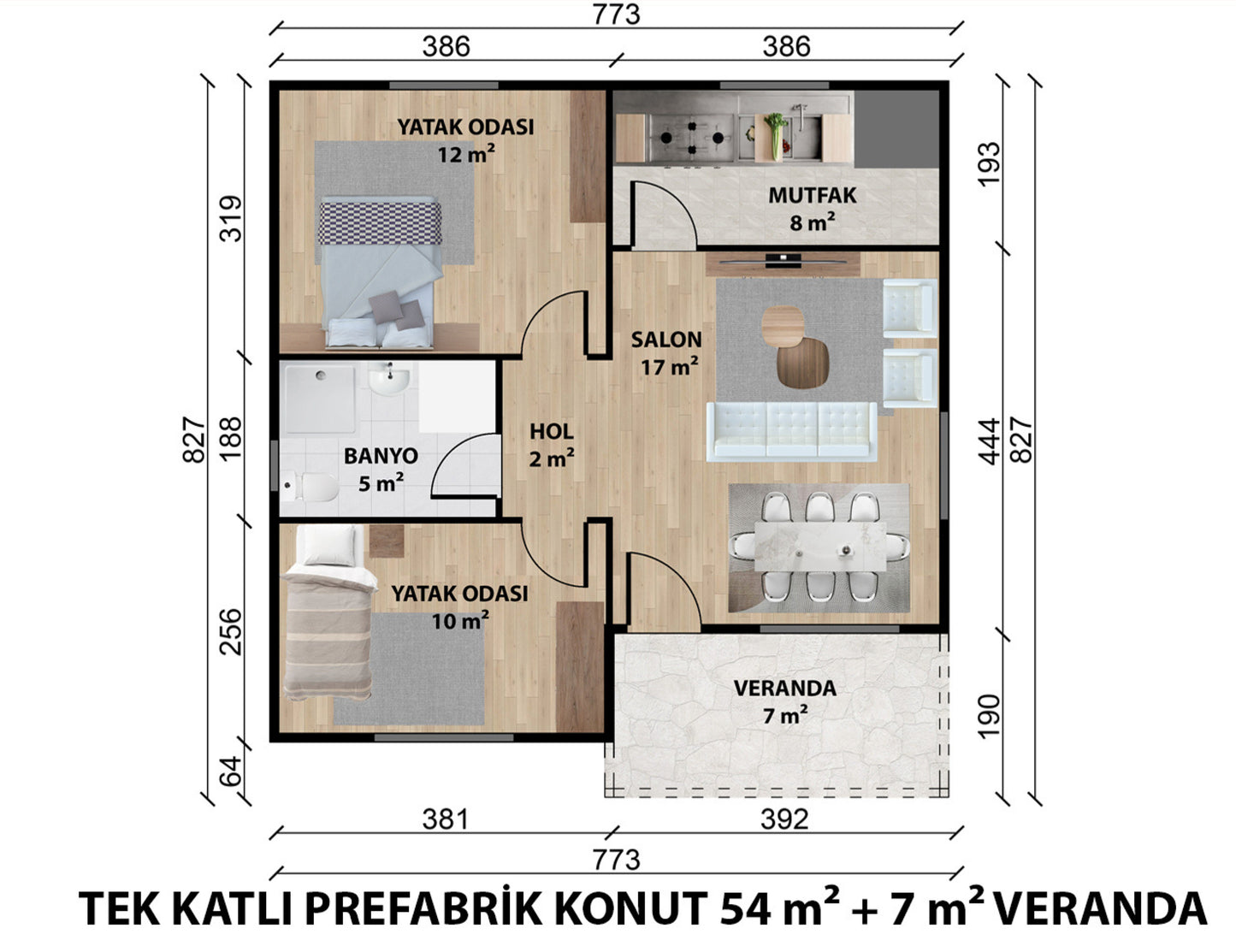 61 m2 Tek Katlı Çelik Ev & Prefabrik Ev Planı | Lüks Ev Modelleri Prime Villa