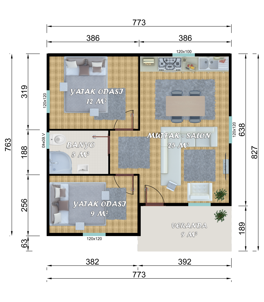 61 m2 Prefabrik Ev | Tek Katlı Prefabrik Ev Modelleri Prime Villa