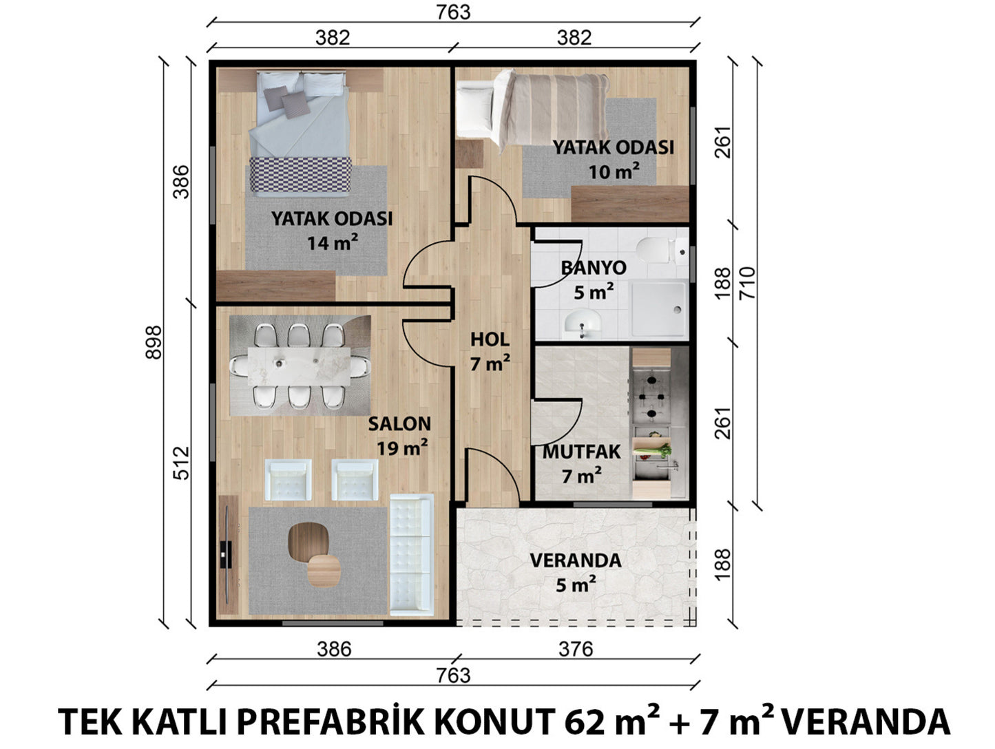69 m2 Tek Katlı Çelik Ev & Prefabrik Ev Planı | Lüks Ev Modelleri Prime Villa