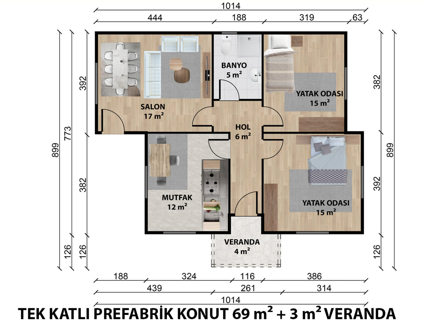 72 m2 Tek Katlı Çelik Ev & Prefabrik Ev Planı | Lüks Ev Modelleri Prime Villa