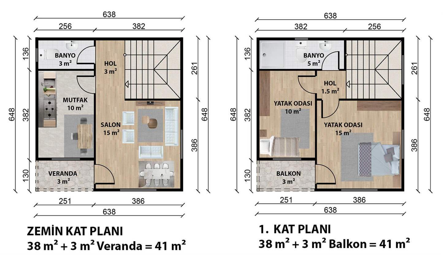 82 m2 Dublex Çelik Ev & Prefabrik Ev Planı | Lüks Ev Modelleri Prime Villa