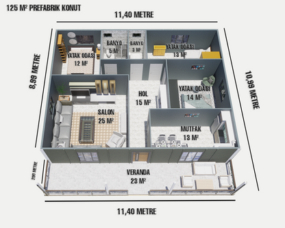 125 m2 Prefabrik Ev | Tek Katlı Prefabrik Ev Modelleri Prime Villa