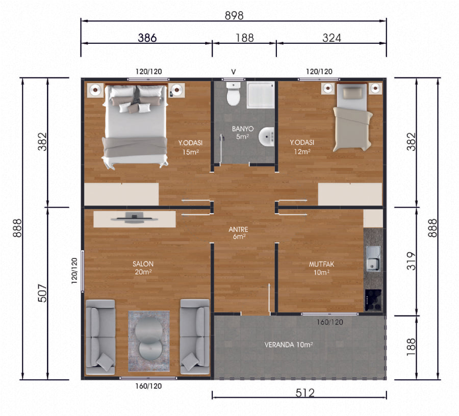 80 m2 Prefabrik Ev |Tek Katlı Prefabrik Ev Modelleri Prime Villa
