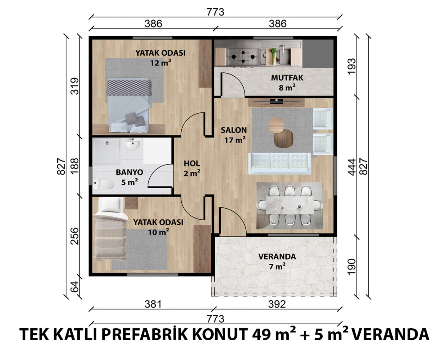 54 m2 Tek Katlı Çelik Ev & Prefabrik Ev Planı | Lüks Ev Modelleri Prime Villa