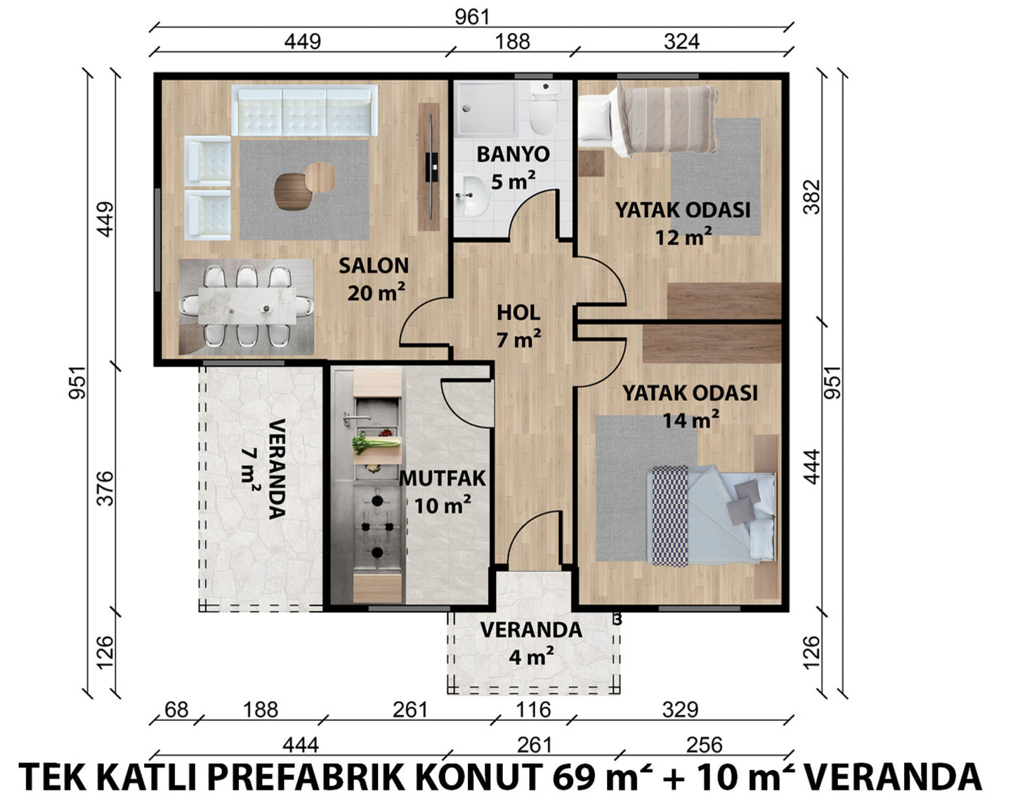 79 m2 Tek Katlı Çelik Ev & Prefabrik Ev Planı | Lüks Ev Modelleri Prime Villa