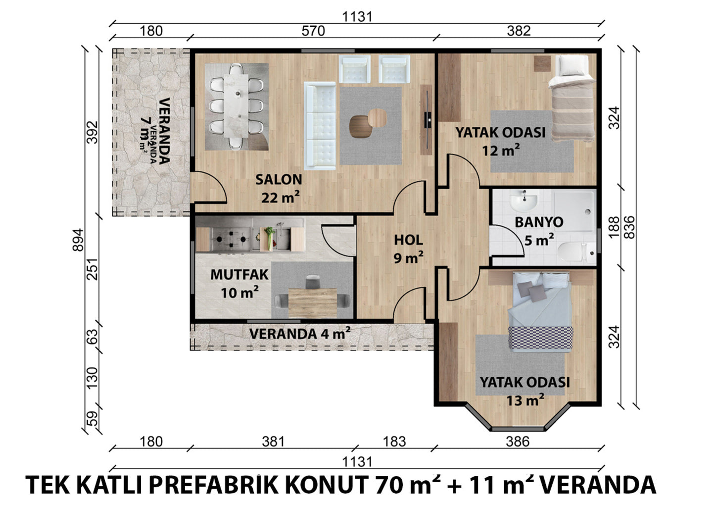 81 m2 Tek Katlı Çelik Ev & Prefabrik Ev Planı | Lüks Ev Modelleri Prime Villa