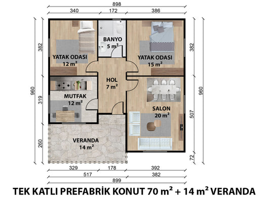 84 m2 Çelik Ev & Prefabrik Ev Planı | Lüks Ev Modelleri Prime Villa