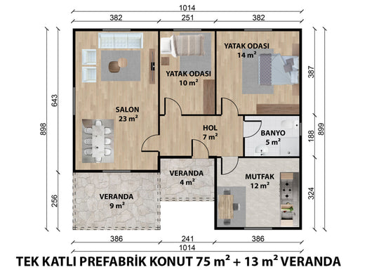 88 m2 Tek Katlı Çelik Ev & Prefabrik Ev Planı | Lüks Ev Modelleri Prime Villa